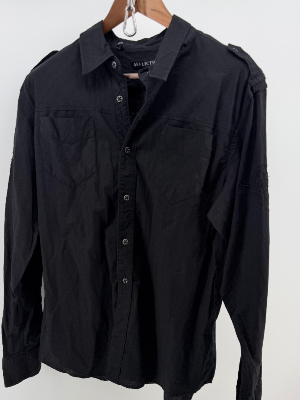 Affliction Black Tonal Embroidered Cross Button-Up Shirt Large